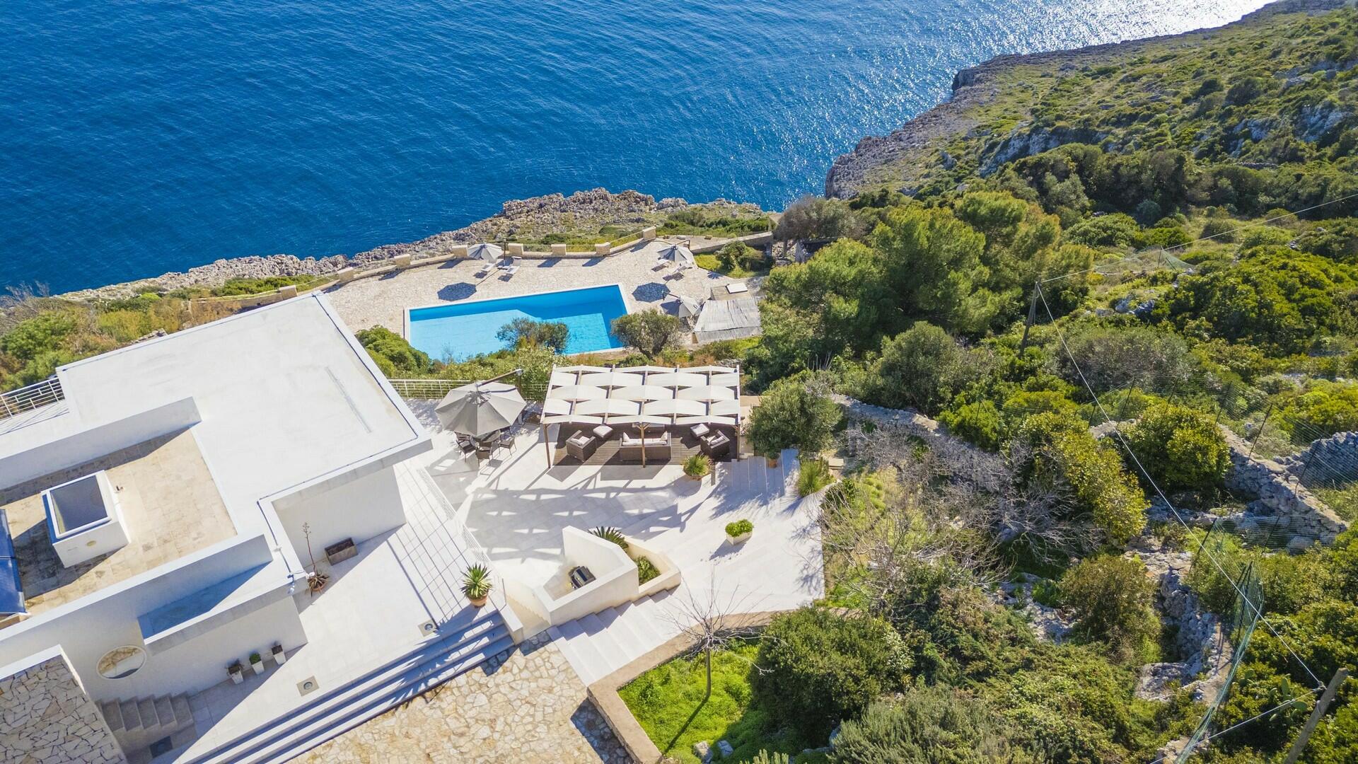 View on the villa and the pool